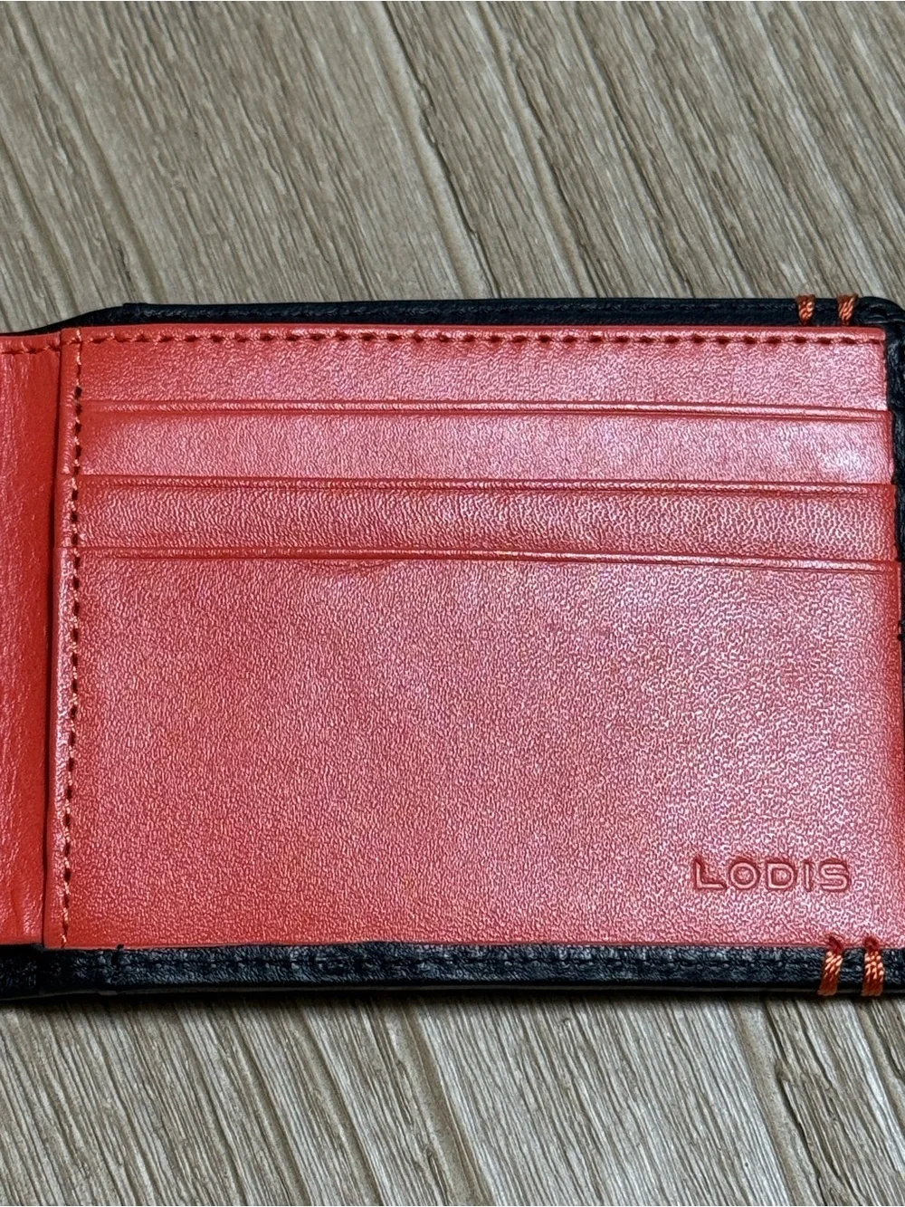 LODIS Black & Coral Leather Bi-Fold Wallet